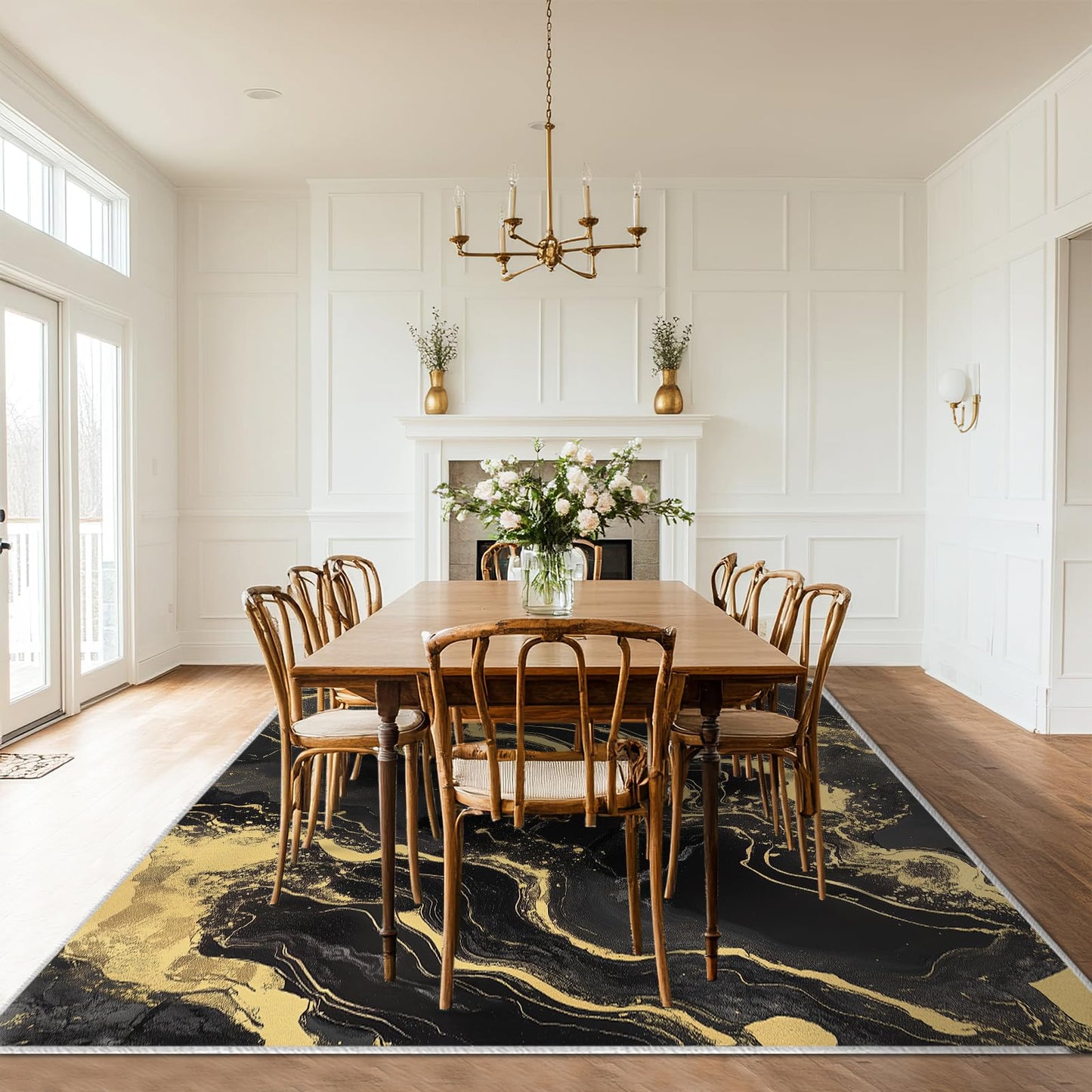 8x10 Area Rug Black and Gold Modern Large Rug for Living Room Indoor Machine Washable Abstract Rugs for Bedroom Ultra Soft Dining Room Carpet Non-Slip Non-Shedding Throw Rug for Home Office