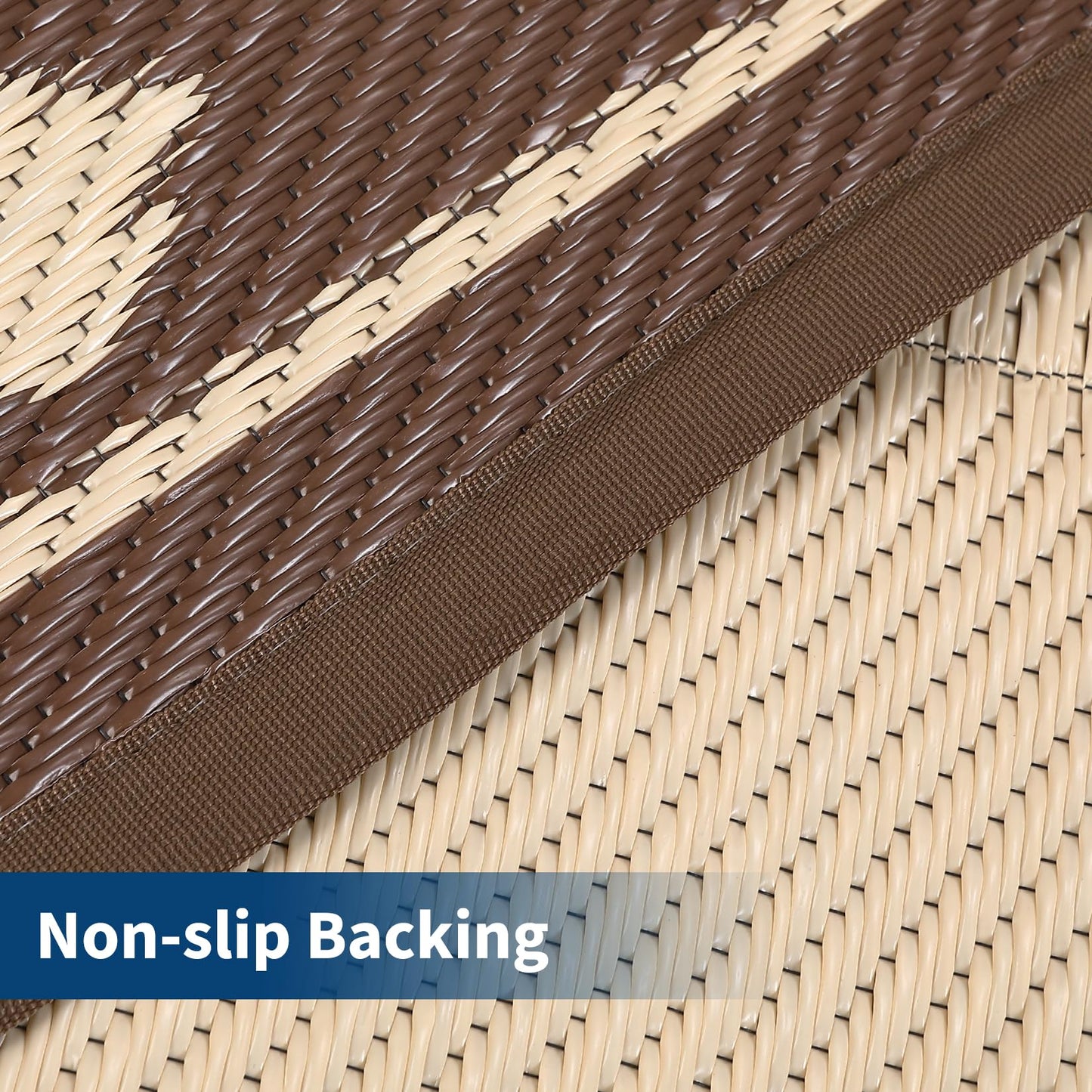 GarveeHome 9'x12' Outdoor Rug Waterproof – Reversible Plastic Mat for Patio & RV Camping, Large Geometric Rug for Deck Balcony, Portable Foldable Picnic Rug with Carry Bag, UV Resistant, Brown