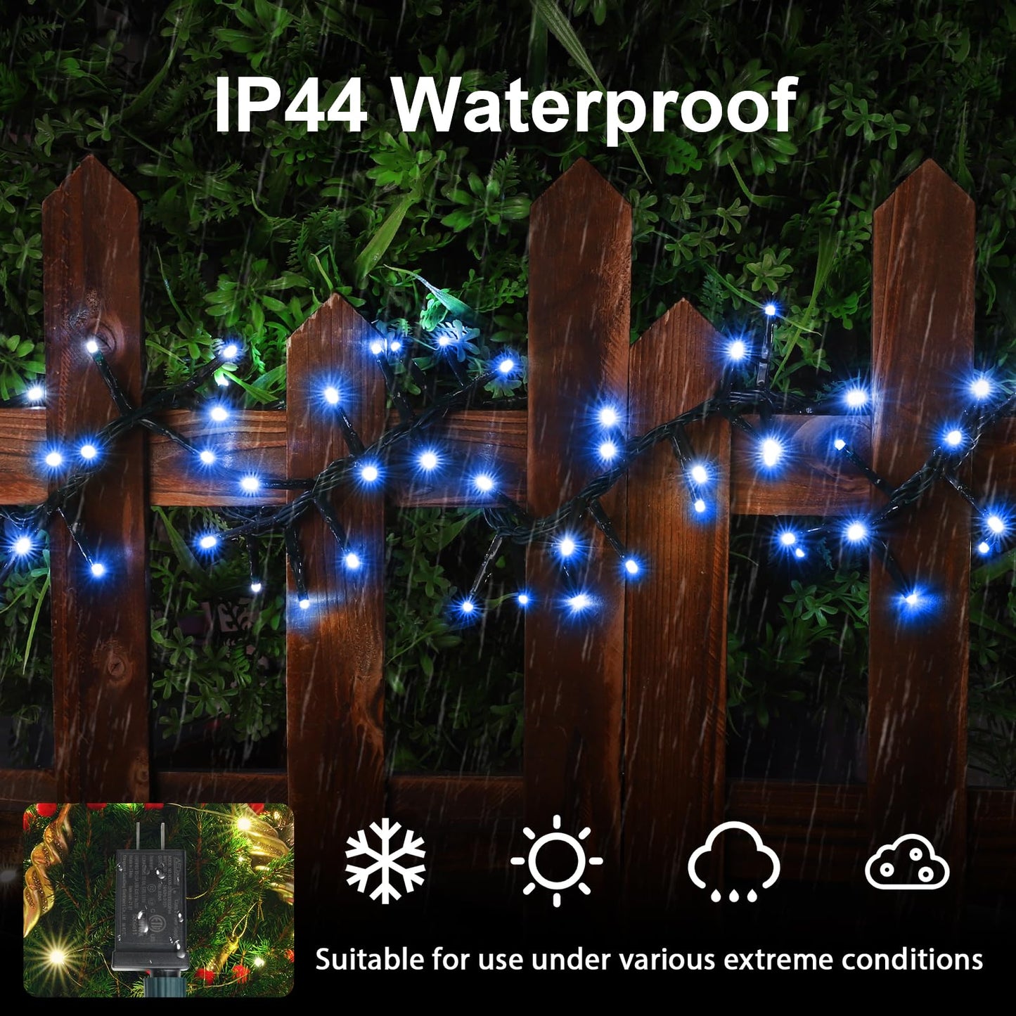 LAMPHOME 500 LED Blue String Lights, 46ft 11 Modes Connectable LED Lights, Waterproof Blue Fairy Lights Plug in, Christmas Tree Lights Outdoor for Xmas Party Garden Bedroom Decor