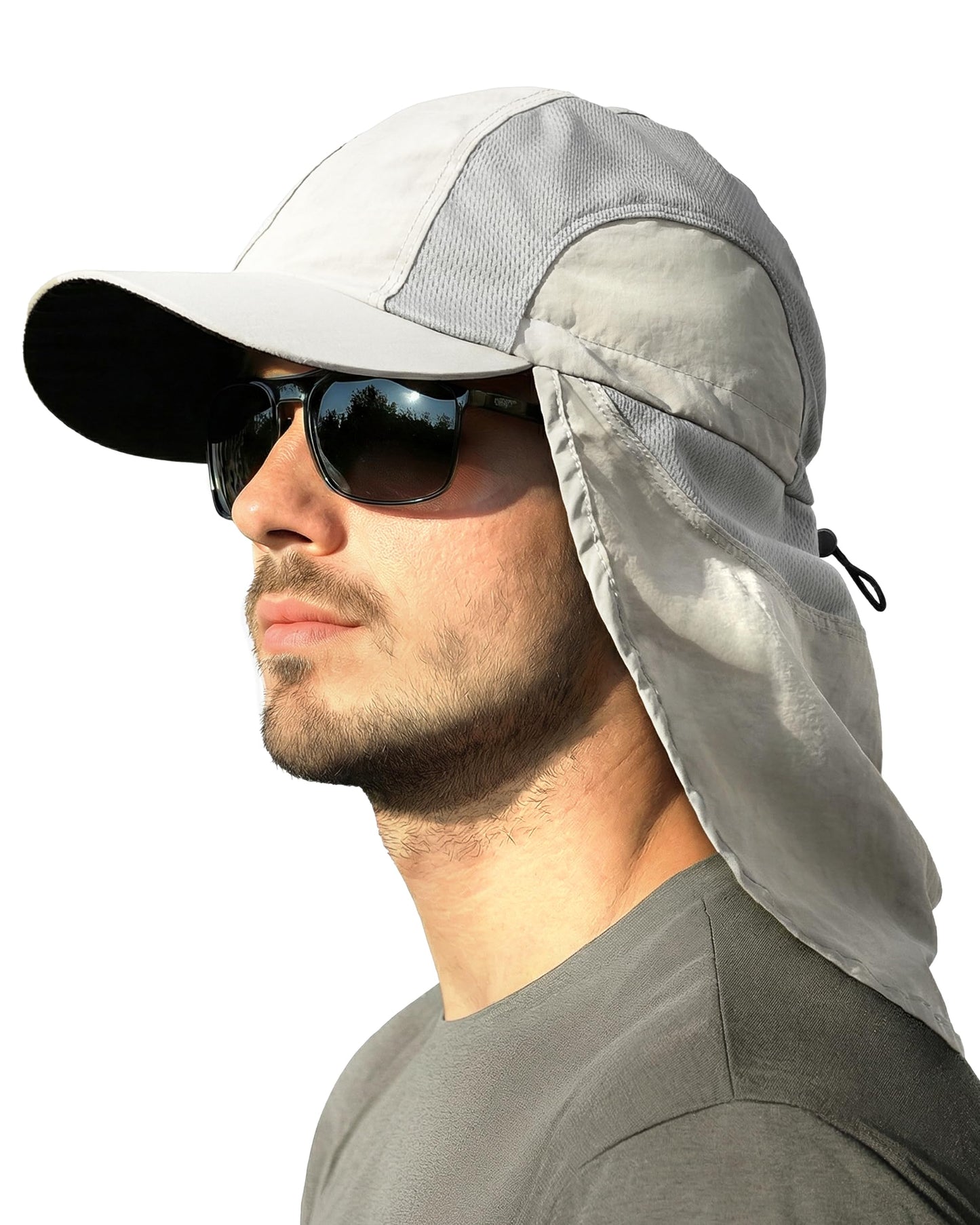 Mens Sun Hat with Breathable Mesh Sun Hats for Men Sun Protection Fishing Hat with Neck Flap for Hiking Cycling Gray
