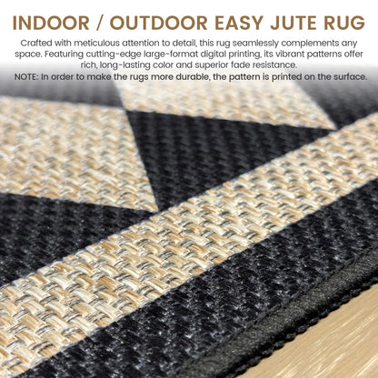 JROSING Washable Checkered Easy Jute Rug 5x7, Black Checkerboard Geometric Modern Outdoor Indoor Patio Large Rugs, Woven Thin Carpet Mat for Living Dining Room Bedroom Classroom Kids Nursery Play Room