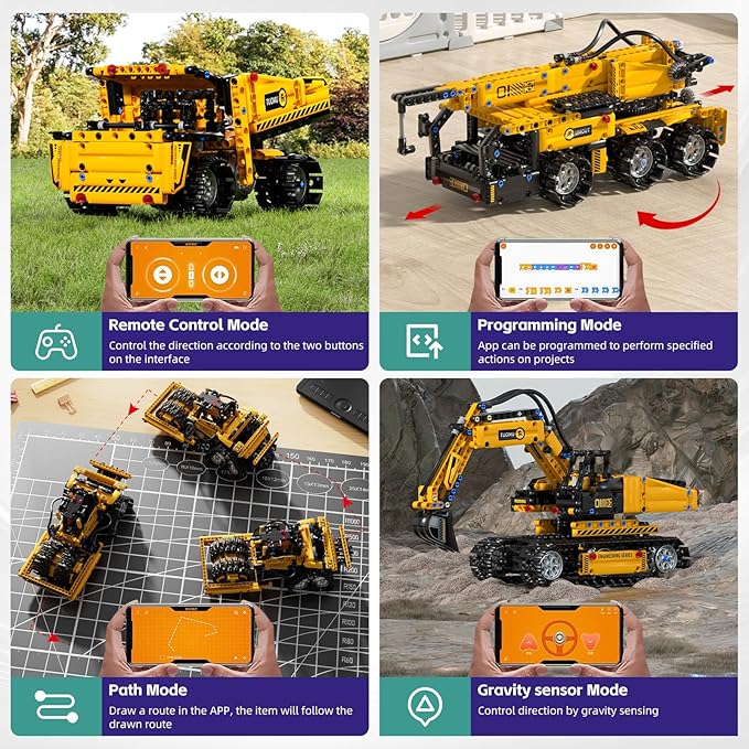 5 in 1 STEM Building Block Set for Kids Ages 8-14 Remote Control and App Controlled Excavator/Crane/Truck/Bulldozer/Roller Birthday Gift for 8 9 10 11 12+ Years Old