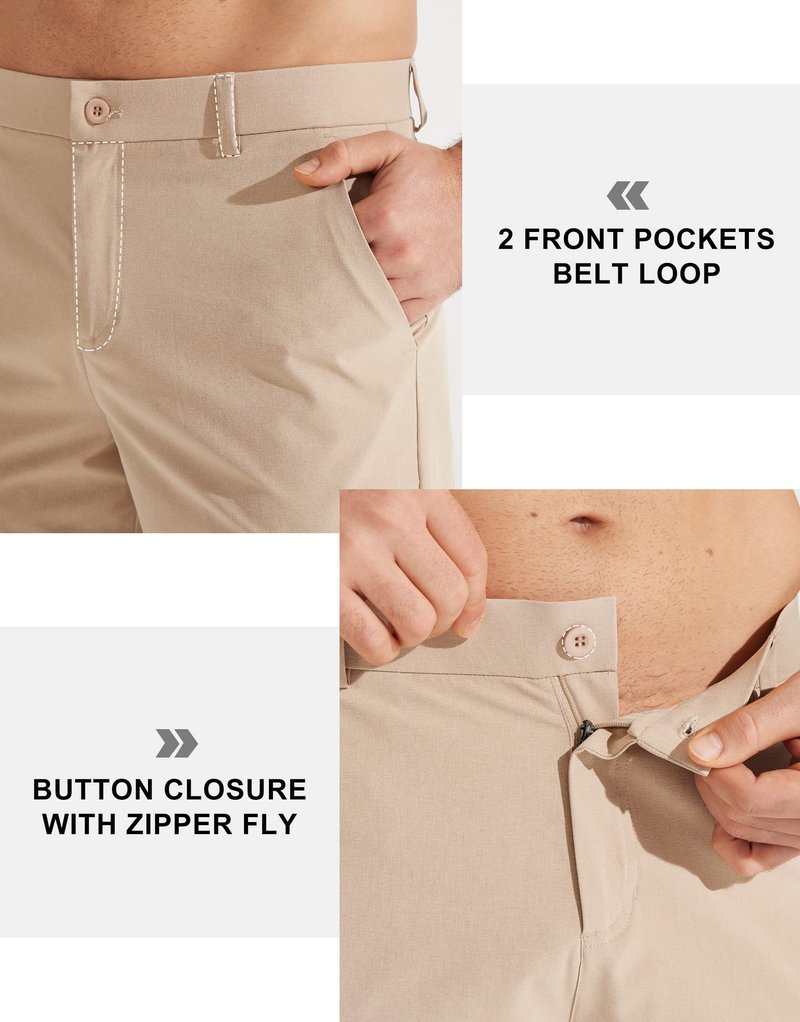 Libin Mens Golf Pants Stretch Work Dress Pants 30" Quick Dry Lightweight Business Casual Pant for Men Comfy Water Resistant with Pockets, Khaki, 36W x 30L