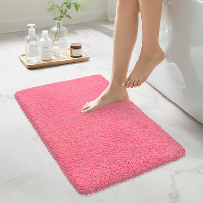 MondayRug Bathroom Rugs Non Slip 24"x16", Absorbent Bath Mats Quick Dry, Shaggy Microfiber Bath Rugs, Extra Soft Plush, Machine Washable Bath Mats for Bathroom Floor, Tub and Shower, Pink