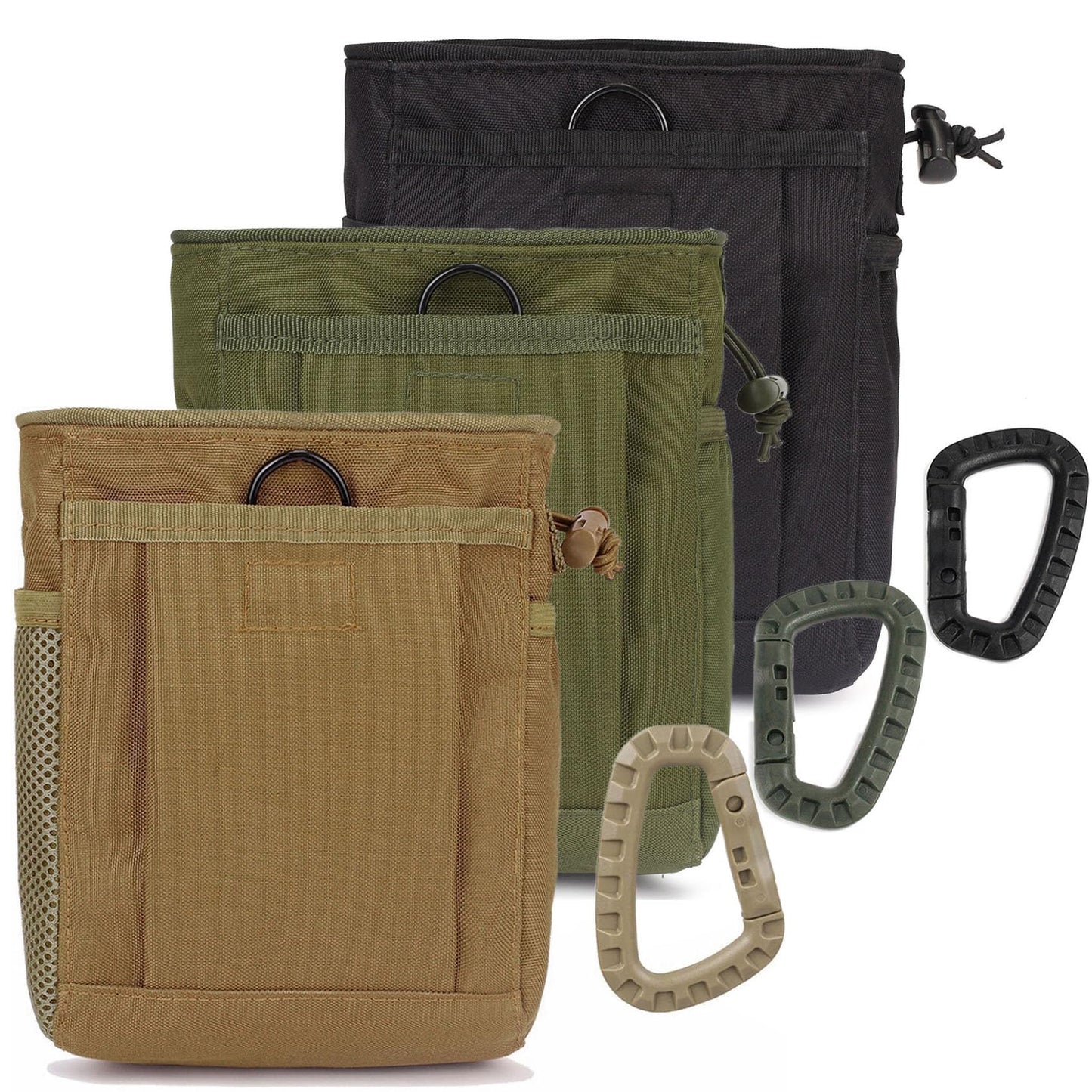 AldeTau Tactical Molle Dump Pouch Utility Drawstring Magazine Recovery Ammo Bag Belt Pouches for Outdoor Sports Cycling Paintball Hunting Gear EDC Drop Bag (3 Pack- Black&Green&Khaki)