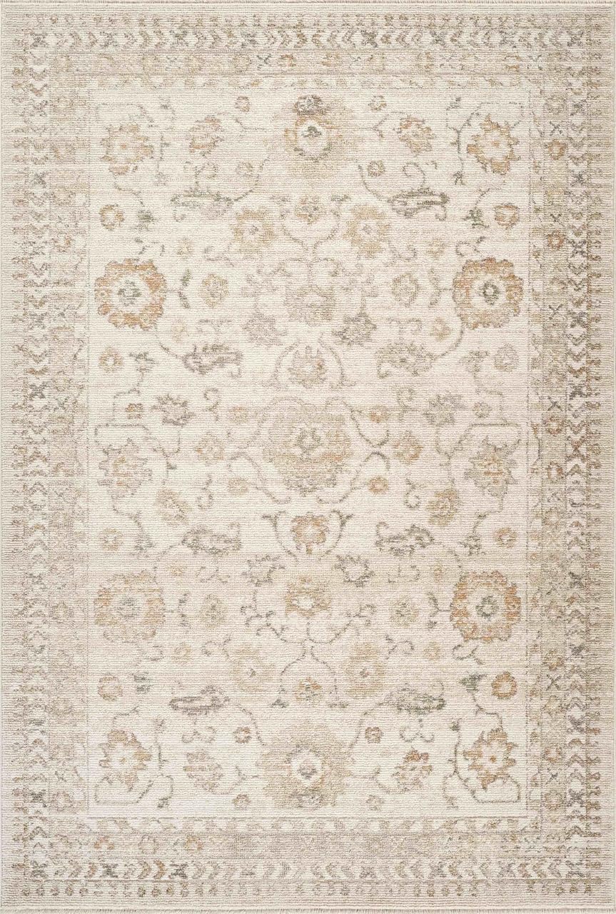 Abani Evelyn Collection Beige Area Rug - 4' x 6' - Floral Pattern, Non-Shedding - Easy to Clean, Durable for Living Rooms, Bedrooms & Offices, Pet & Kid Friendly