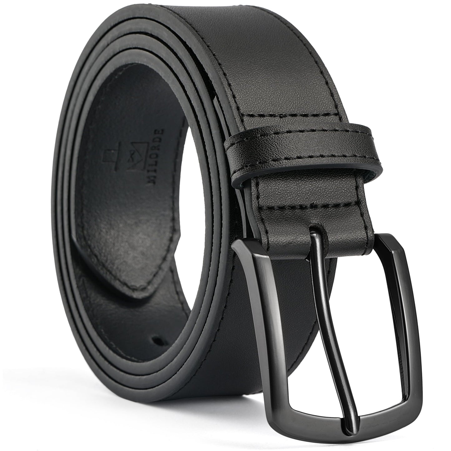 MILORDE Men's 35mm Jean Leather Belt，Handmade, Full Grain Leather for Jeans Casual daily Wear (Black 201, 30)