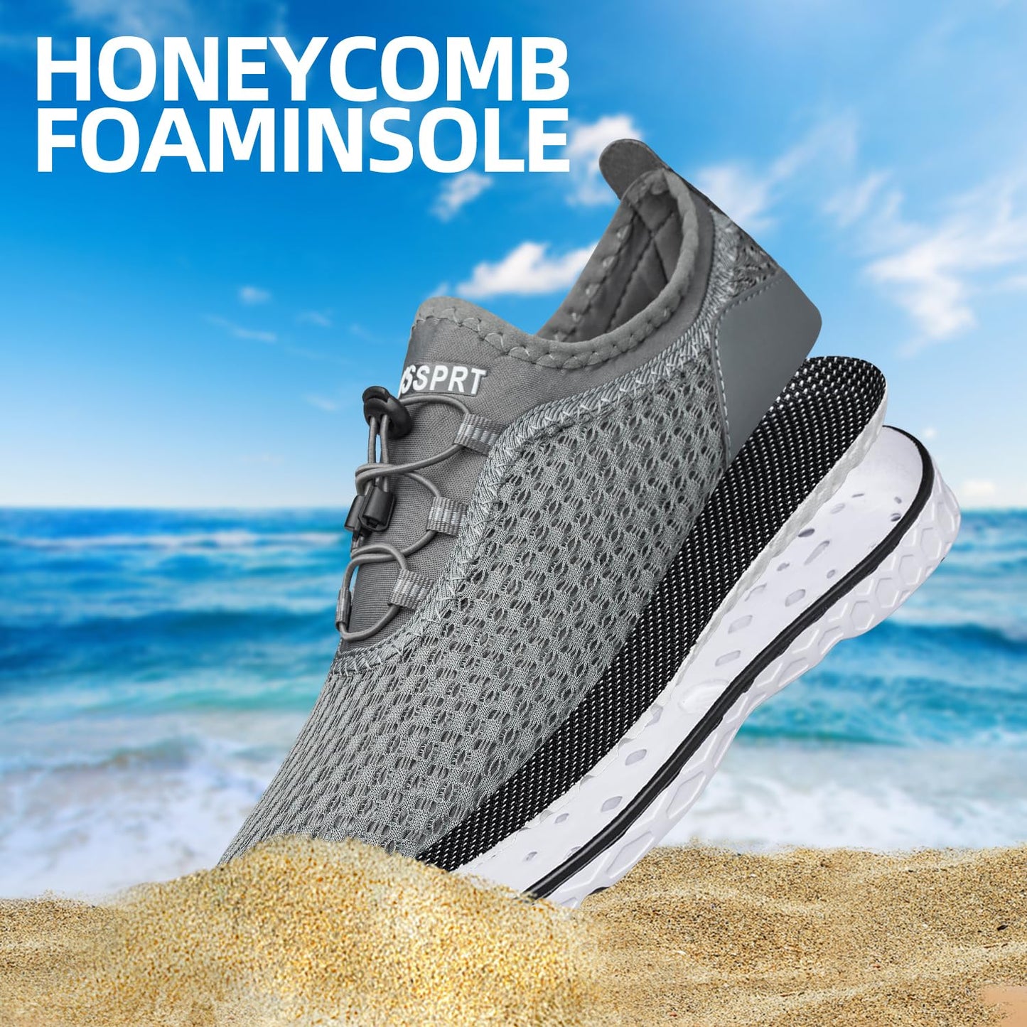 DOUSSPRT Men's Water Shoes Quick Drying Sports Aqua Shoes Dark Grey Size 11