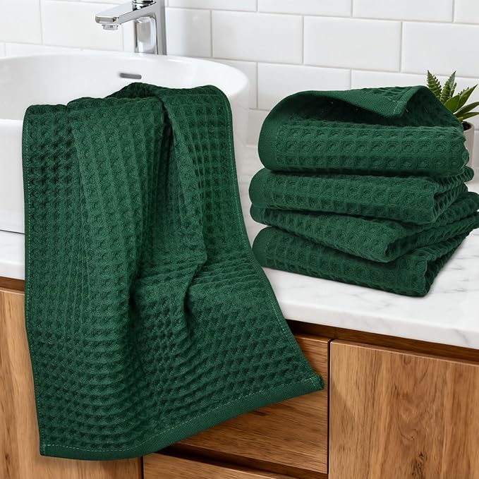 Jacquotha Waffle Hand Towels Set of 5 – Cotton, Quick Dry, Lint Free, 13” x 29”
