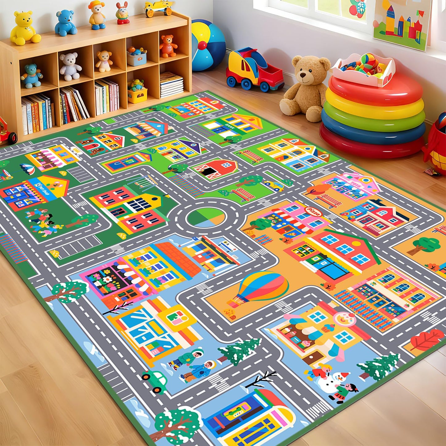 IWRJFQWR Car Rugs for Kids Room, City Life Kids Area Rugs for Bedroom Educational Learn Traffic Road Rug Decorate Nursery Toddler Classroom Preschool Living Room Playroom, 5x7 Feet
