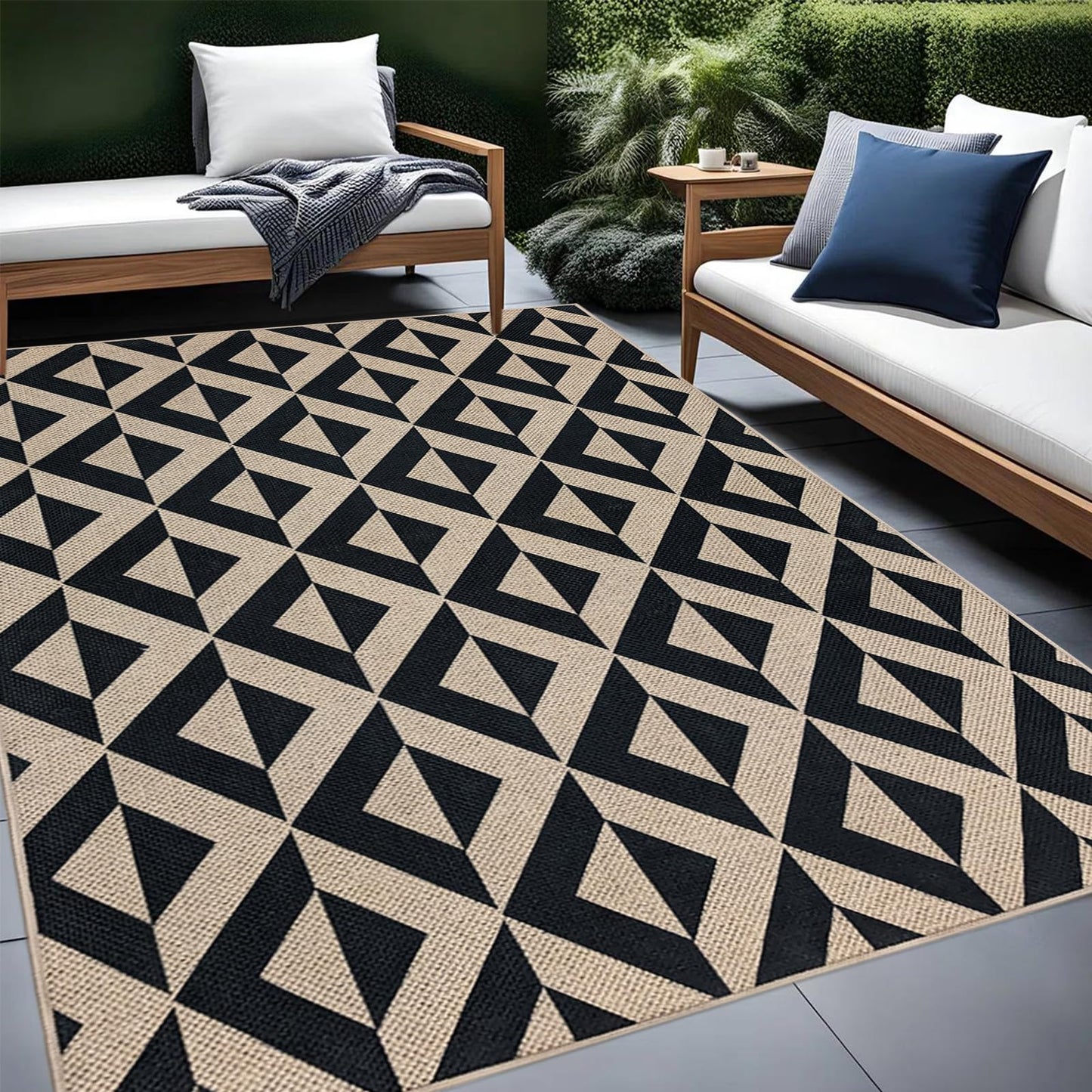 USTIDE Washable Jute 5x7 Area Rugs Washable Geometric Triangle Outdoor Patio Rug Indoor Outdoor Carpet for Living Room Dining Room Non Slip Farmhouse Carpet for Backyard Bedroom