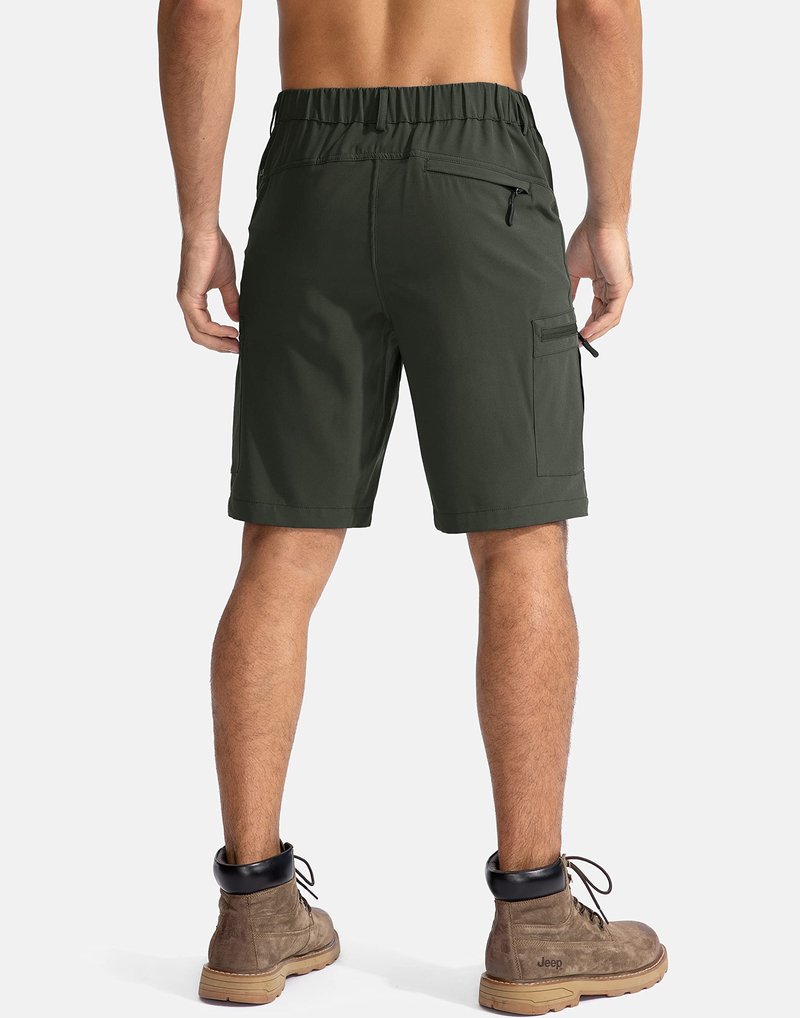 Pudolla Men's Hiking Cargo Shorts 9" Lightweight Outdoor Work Shorts for Men Travel Golf Camping Casual with 5 Zipper Pockets(Army Green Medium)