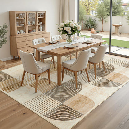 OHDS Area Rugs for Bedroom Living Room 4x6 - Soft Beige Mid Century Modern Rug, Washable Non-Slip Indoor Floor Mat Abstract Neutral Carpet for Dining Room Nursery Office Home