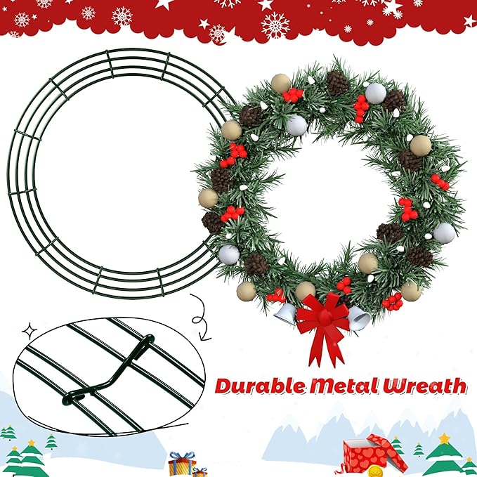 Fovths 24 Pieces Metal Christmas Wire Wreath Frame 24 Inch Green Wreath Ring with Floral Wire Form Front Door Garland Frame for Christmas Wedding Home DIY Crafts Supplies