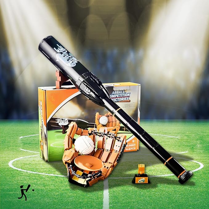 Sosuy Baseball Building Blocks Sets for Boys 968 Pcs with Bat Glove Ball Trophy and Display Stand Educational STEM Toys for Boy Kids Men Teen for Sports Fan Model for Play Display