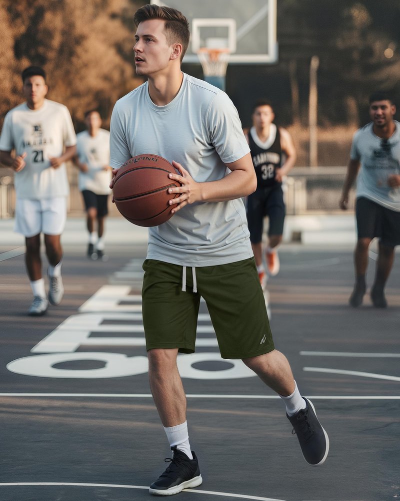 NY Threads Men's Athletic Shorts Quick Dry Loose-Fit Lightweight Running Workout Gym Shorts with Pockets, Large, Army Green