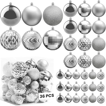 Annecy Christmas Tree Ornaments - 36 PCS Shatterproof Christmas Ball Ornaments Set for Holiday, Wreath & Party Decorations (Multi-Size, Silver)