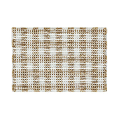 TYUU Waffle Bath Mat, Boho Bathroom Rugs Non Slip Washable Absorbent Checkered Bathroom Mat Quick Dry Farmhouse Bathroom Decor, 24"x16" Khaki and White