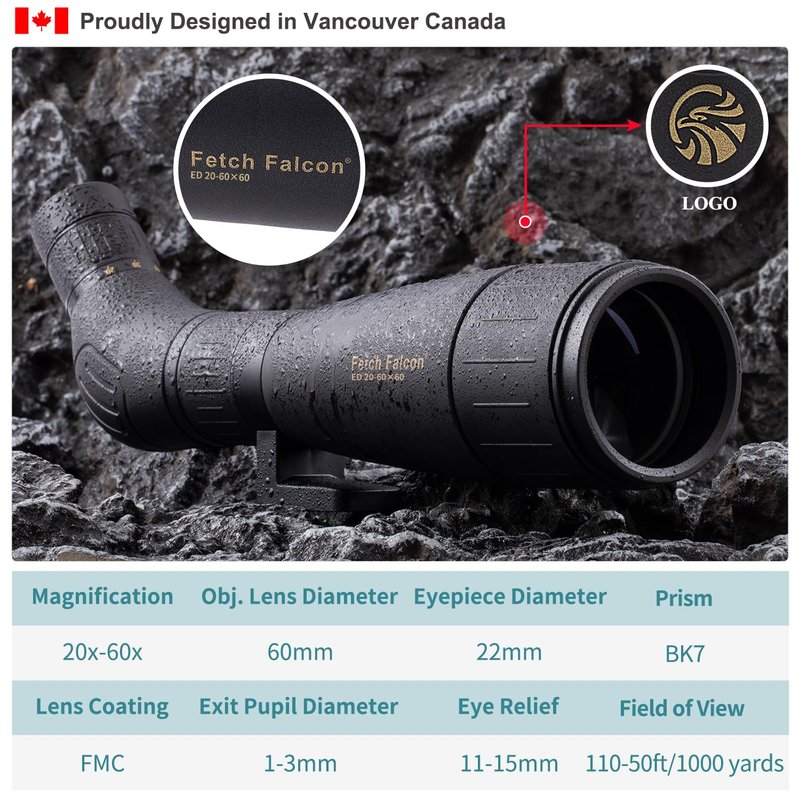 ED 20-60X60 FMC Spotting Scope Compact (Long Range Spotting, Water-Resistant) with Metal Tripod, Carry Bag, Phone Holder (ED 20-60X60)