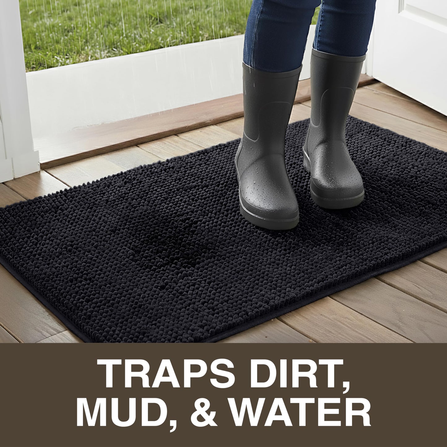 Neater Home Plush Bathroom Rugs 36x24 Thick Chenille Quick Dry Microfiber Absorbent Bath Mat, Soft Bath Rugs, Machine Washable Bathroom Floor Mat for Tub Shower Sink, Home Decor Accessories, Black
