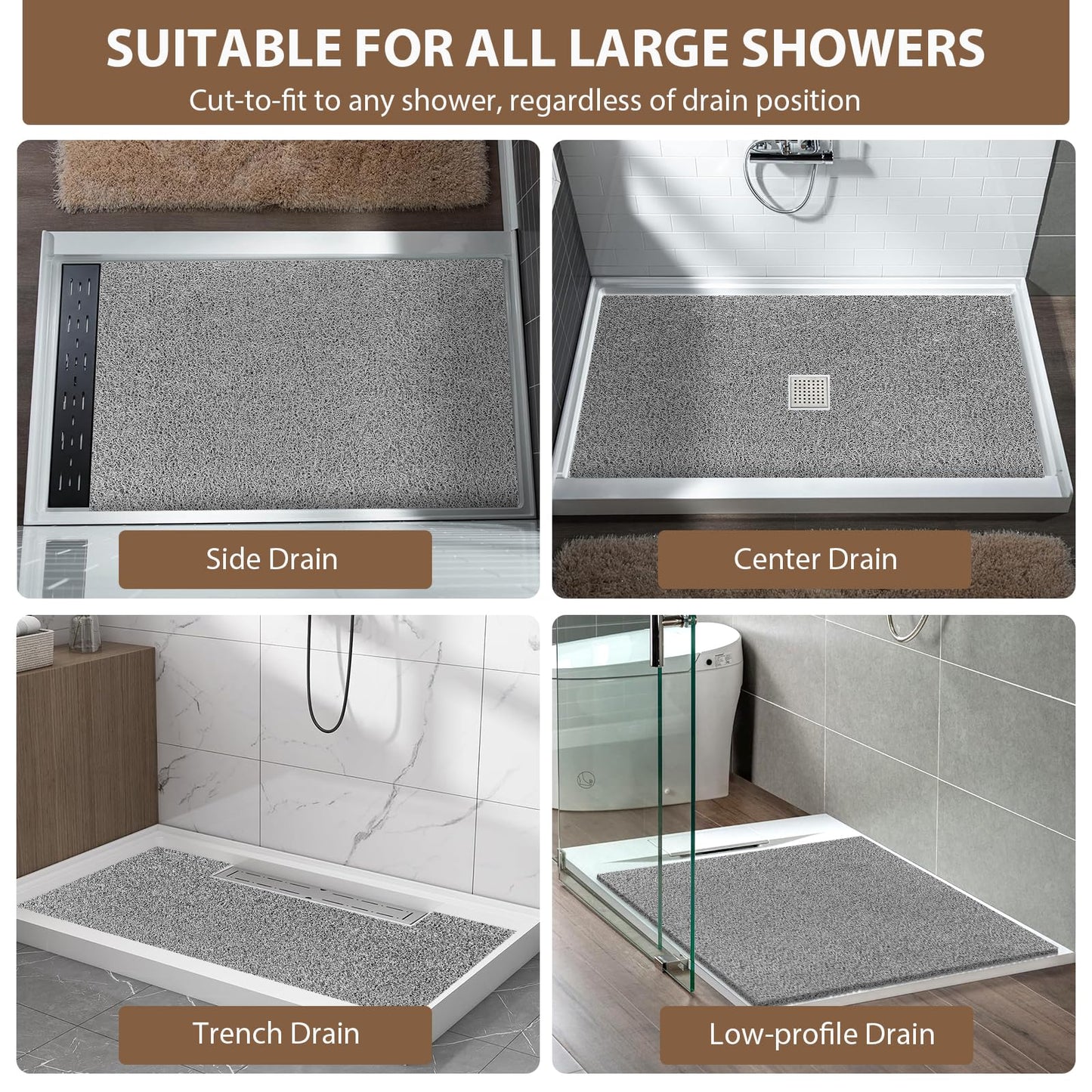 Shower Mat Non Slip: 47.2 x 31.5 Inch Extra Large Shower Mats for Inside Shower with Drain Hole - Soft PVC Loofah Anti Slip Shower Stall Mat for Walk-in Shower and Bathroom, Quick Drying