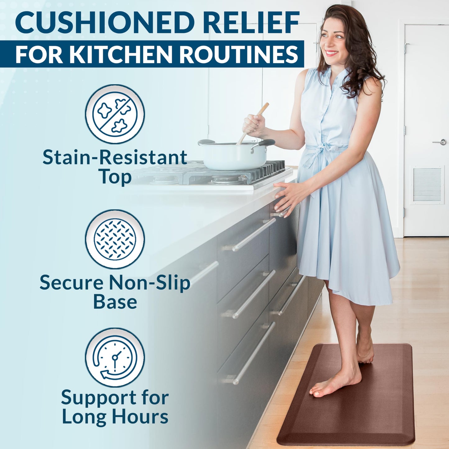 ComfiLife Anti Fatigue Floor Mat – 3/4 Inch Thick Kitchen Mats for Floor, Standing Desk Mat, Kitchen Rug – Comfort at Home, Office – Durable – Stain Resistant – Non-Slip Bottom (24" x 70", Brown)
