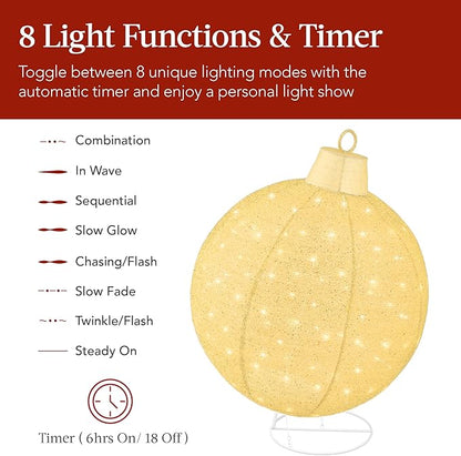 Best Choice Products 2pc Lighted Pop-Up Outdoor Christmas Ornament Set, Holiday Ball Decoration w/ 180 LED Lights, 8 Light Functions - Gold/White