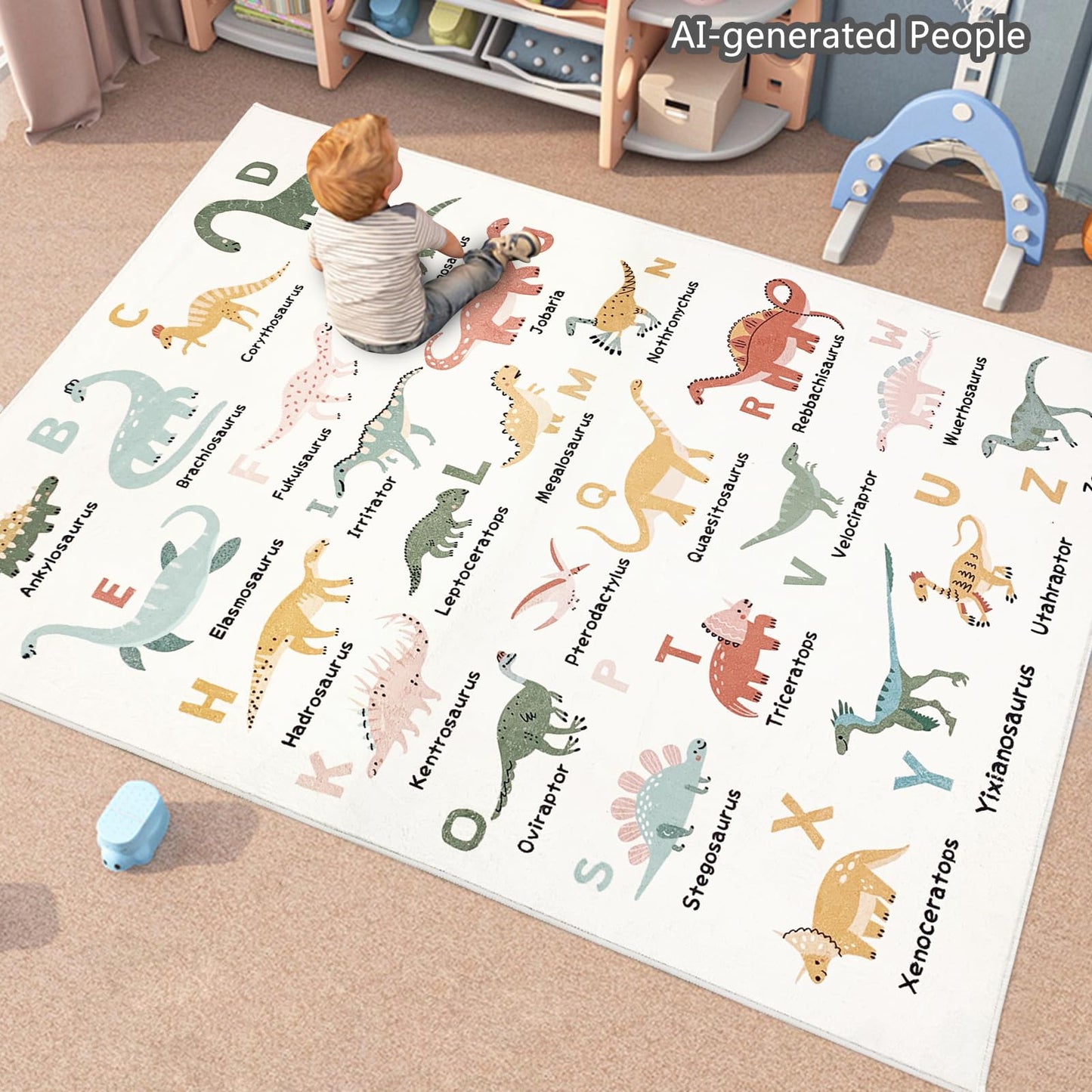 Abeigoi Dinosaur Area Rug - 4x6Ft Large, Soft, Washable, Non-Slip, ABC Animal Alphabet Playroom Carpet Mat for Kids, Bedroom, Nursery, Educational Decor