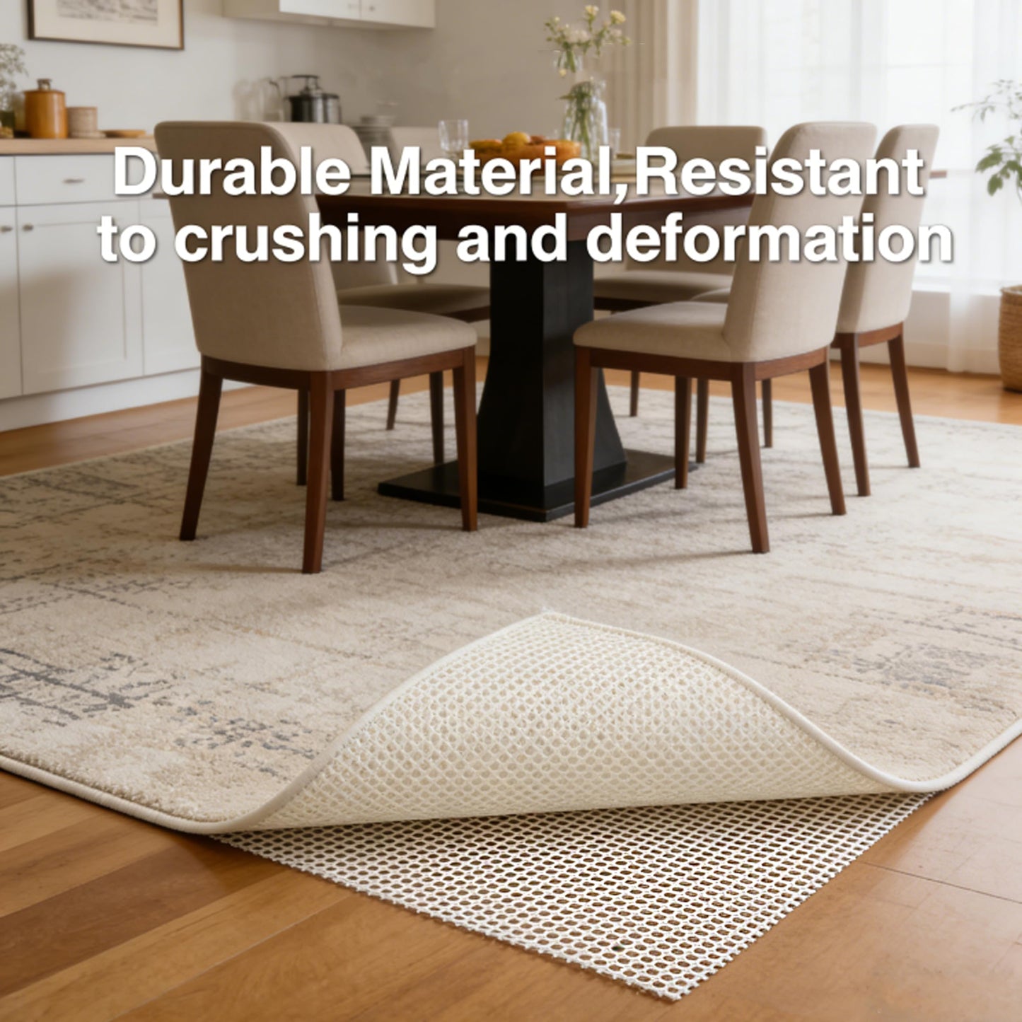 Rug Pad 78.7x59 inches White Non-Slip Gripper Pad for Hardwood Floors & Tile, Area Rug Underlay Protects Floor & Prevents Skidding, Can Be Cut to Any Size