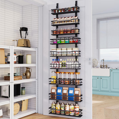 Over The Door Pantry Organizer，9-Tier Over The Door Organizer with Adjustable Basket，Metal Hanging Pantry Organizers and Storage for Kitchen, Back of Door Seasoning Rack