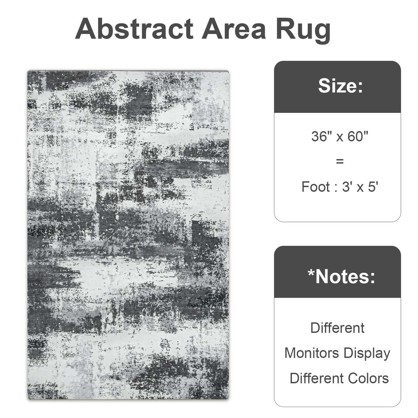 Enqinar Modern Abstract 3x5 Rug for Entryway, Non Slip Machine Washable Area Rug, Soft Low Pile Ultra Thin Distressed Doormat for Indoor Entry, Kitchen, Dorm, Living Room, Bedroom, Grey