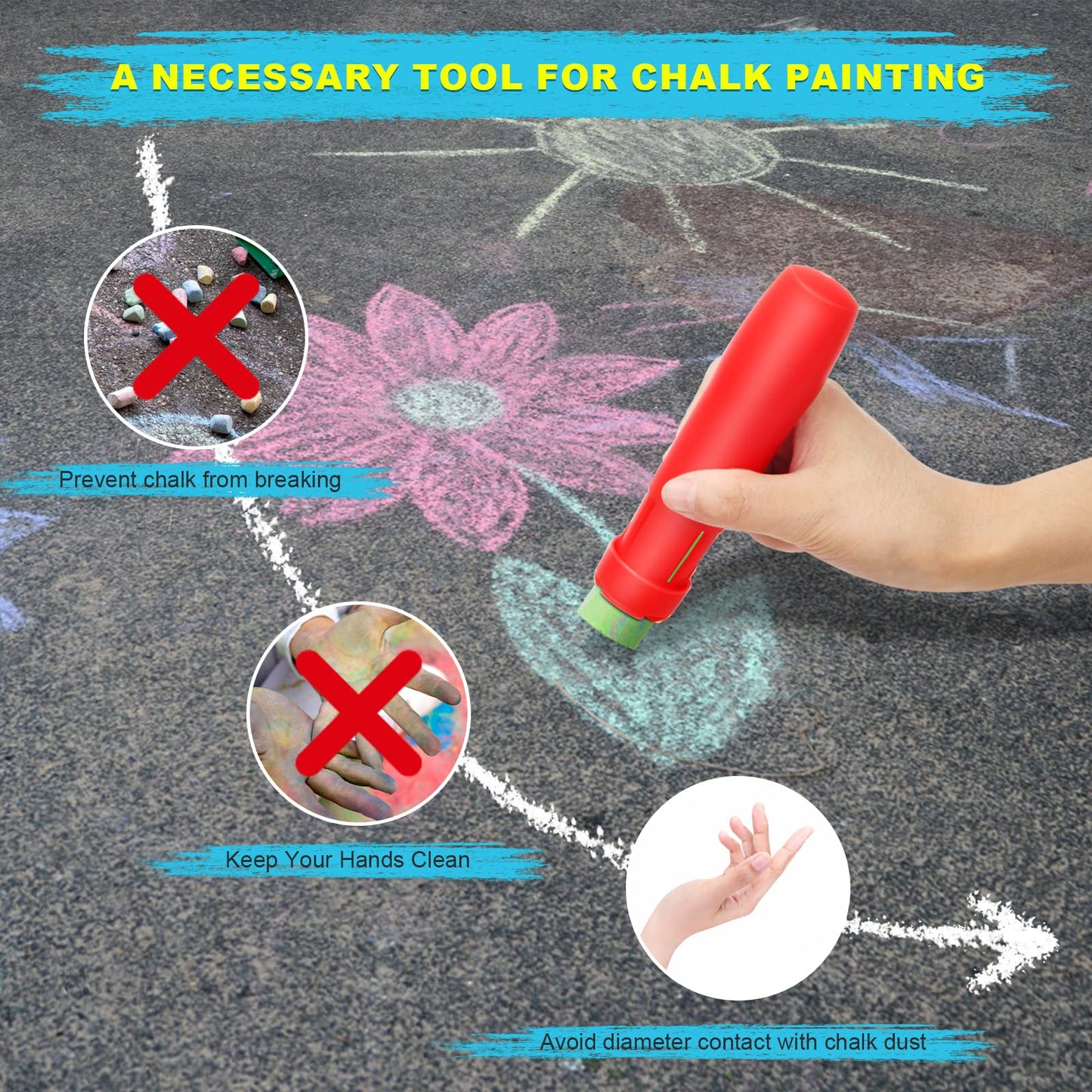 Windspeed Sidewalk Chalk Holder - 10 Pcs Railroad and Jumbo 1 Inch Plastic Holders for Kids, Teachers, Students, School, Office and Artists