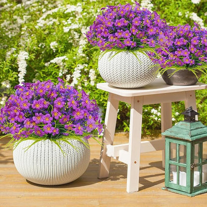 36pcs Faux Plants Outdoor, Uv Resistant Artificial Plants Outdoor Fake Flowers Plants Plastic Greenery Shrubs for Outside Window Box Garden Patio Porch Home Decor (Mixed Purple)