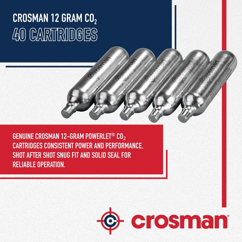 Crosman Powerlet CO2 Cartridges for Air Rifles, Air Pistols & Paintball - Snug Fit, Leak-Free Seal, Durable Metal Construction - Made in USA, Multi-Pack Options