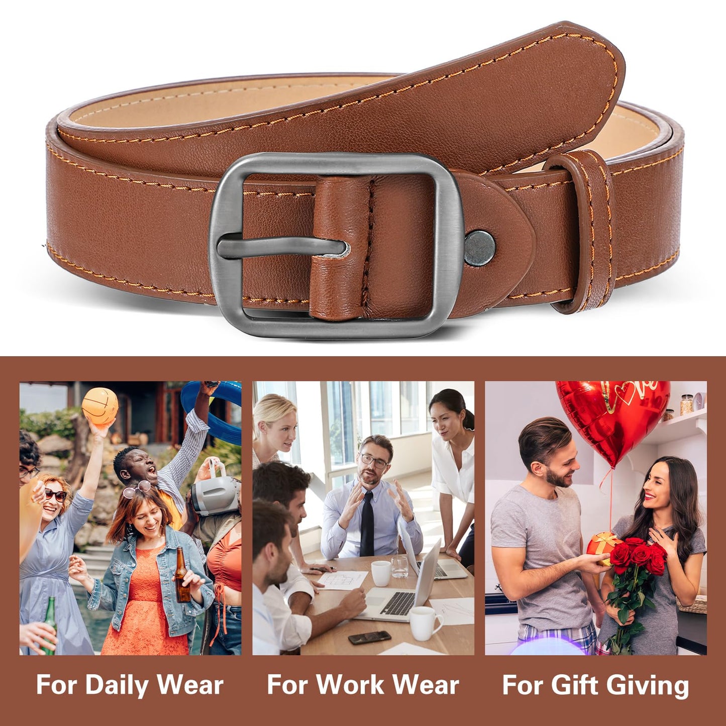 Douaowoc 5 Pack Women Leather Belts for Jeans Ladies Waist Belt Women's Belt with Pin Buckle with Slive Buckle for Pants Dress