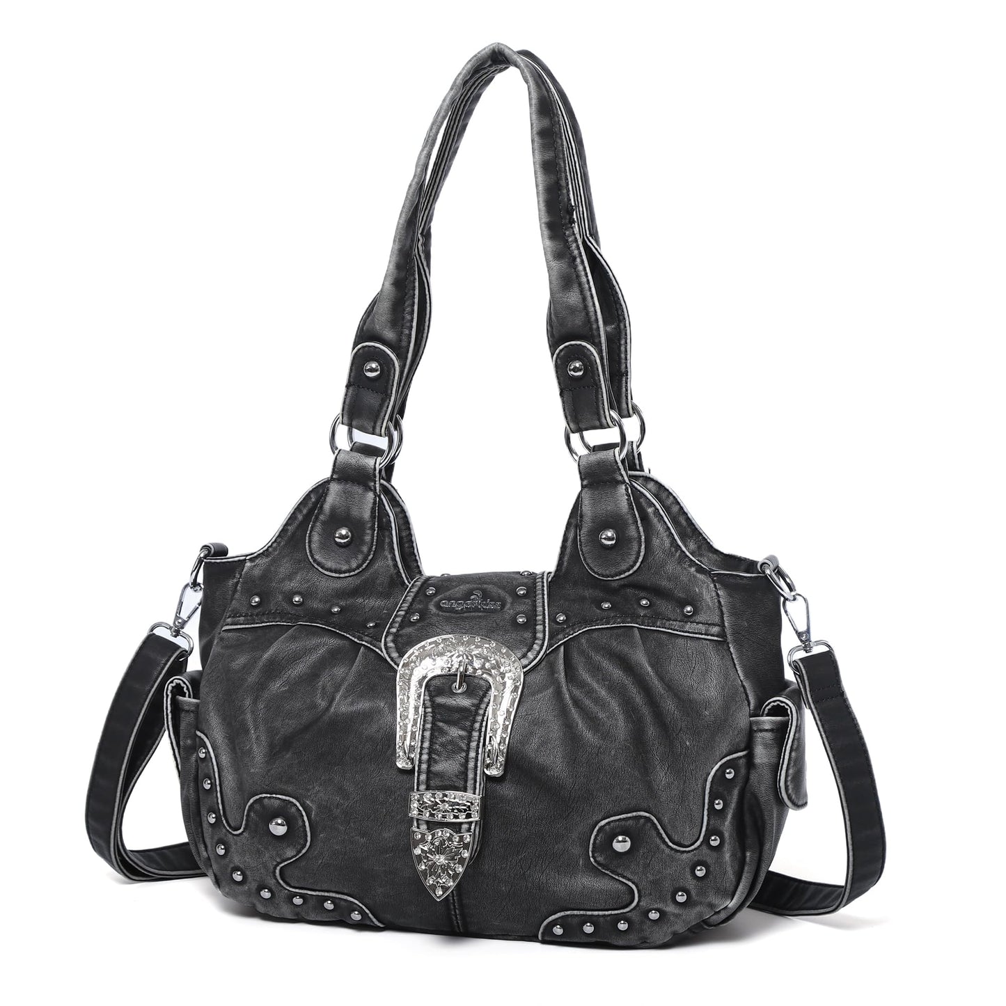 Angel Kiss Hobo Bags for Women Vegan Leather Purses and Handbags Ladies Chic Shoulder Bags Crossbody Purses with Metal Studs
