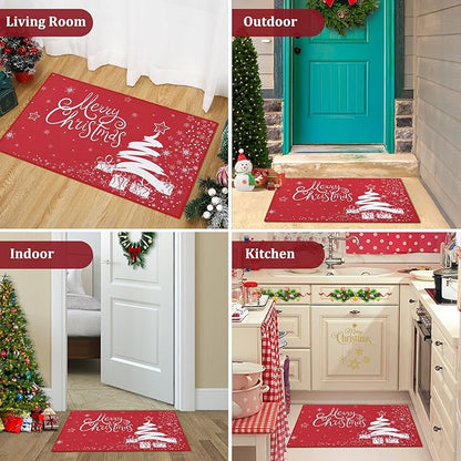 CAROMIO Christmas Doormat Xmas Holiday Decorative Christmas Tree Snowflake and Gift Pattern Welcome Mat for Home Decoration Non Slip Door Mat, Red, 17x29 Inch
