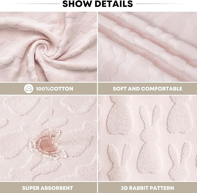 Artoid Mode 2 Pcs Pink 3D Rabbit Jacquard Easter Hand Towels