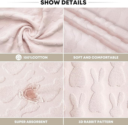 Artoid Mode 2 Pcs Pink 3D Rabbit Jacquard Easter Hand Towels