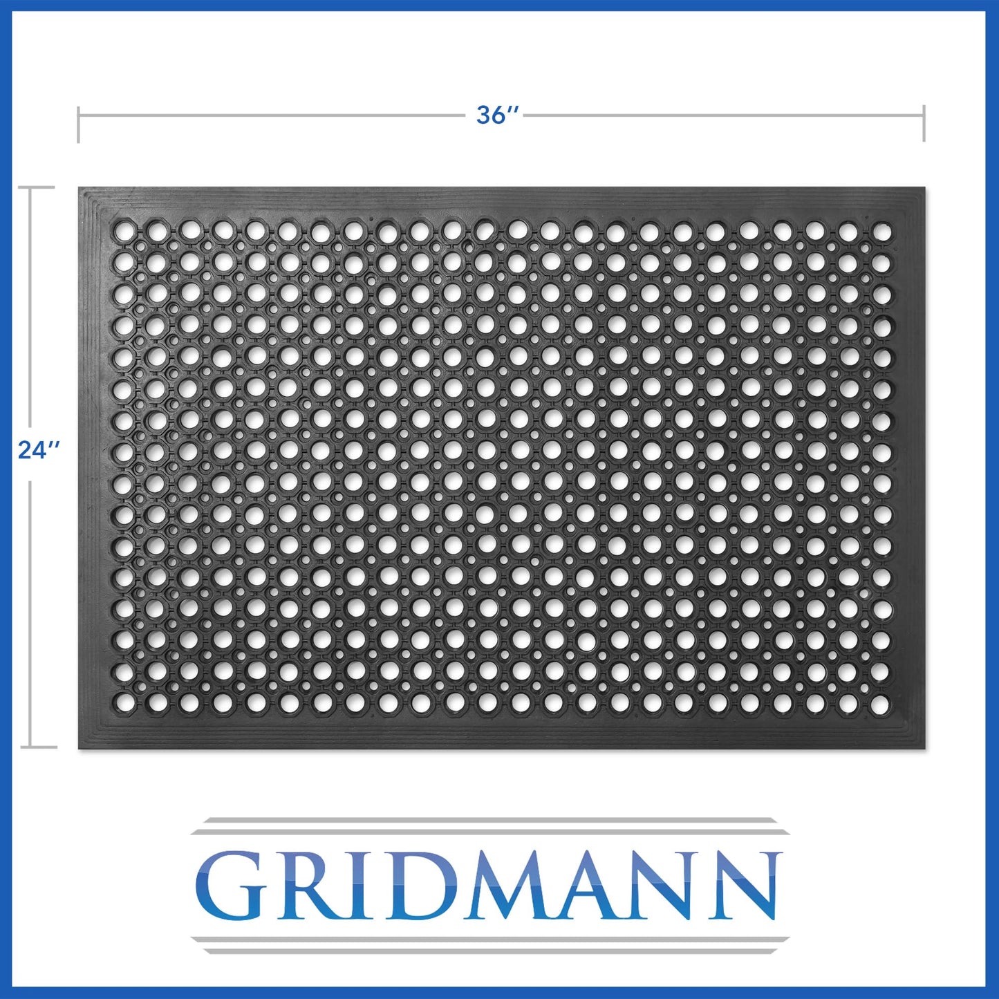 GRIDMANN Rubber Floor Mat, 24" x 36" Anti-Fatigue Drainage Mat, Non-Slip and Grease Resistant for Restaurants, Commercial Kitchens, Bar Floors, Black