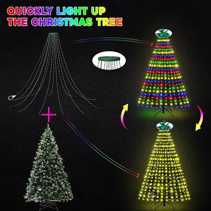 30+ Modes Ring Christmas Tree Lights Indoor Outdoor - 6.56Ft x 12 Lines 288 LED Easy App Control Color Changing Timer Remote Waterproof for 6 7 Ft Xmas Trees (Warm White to Multicolor)