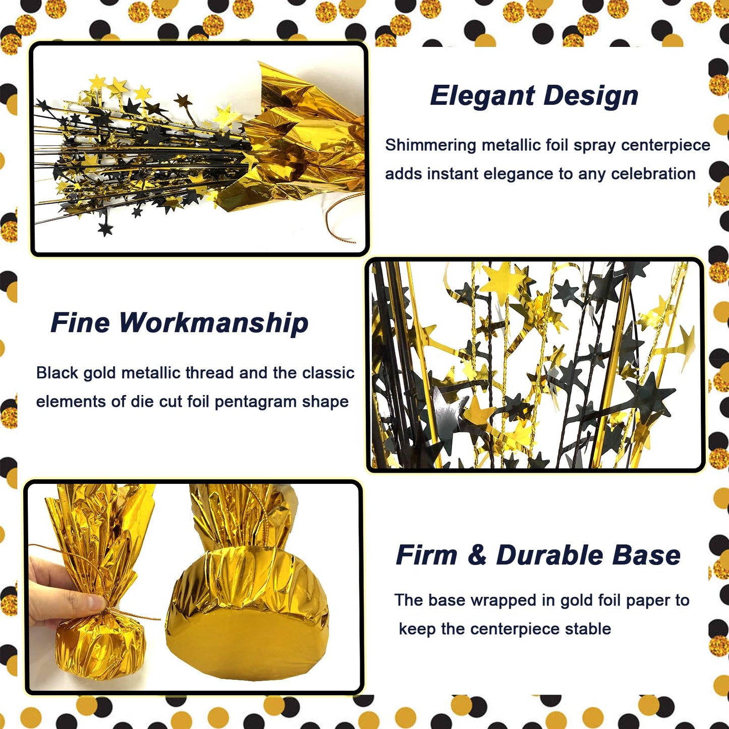 FUBININA 6 Pack 2026 Graduation Table Centerpiece Party Decoration Metallic Foil Spray Centerpiece Glitter Decor Star Tabletop for Graduation New Year Birthday Holiday Party Favor, Black and Gold
