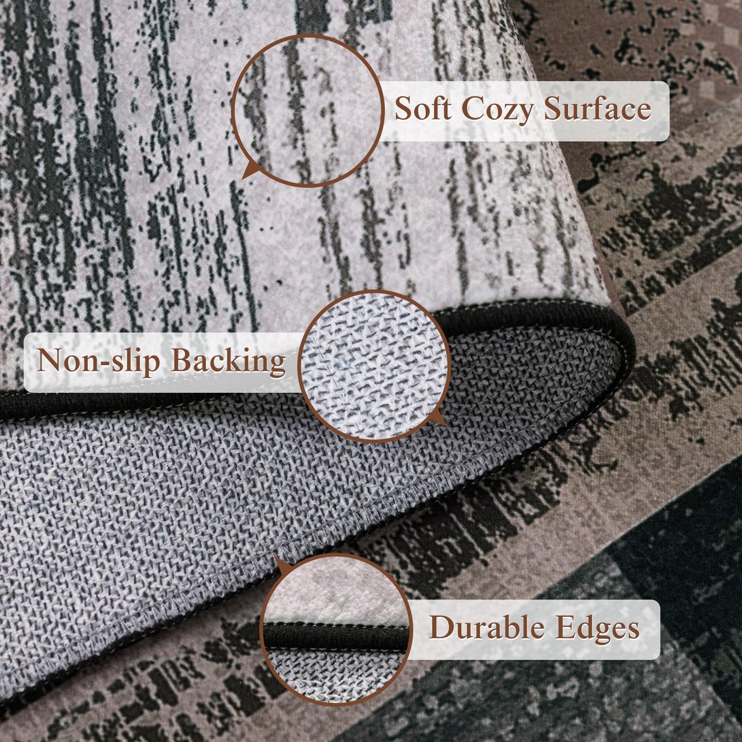 LIANLAM 5x7 Washable Area Rugs for Living Room and Bedroom, Vintage Checkered Pattern Non-Slip Carpet, Stain Resistant Low Pile Soft Rug for Dining Room,Office,Nursery,Kids Room(5x7,Chocolate)