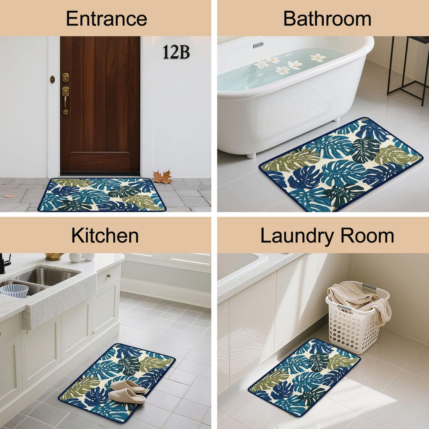 Worltoldb Palm Tree Leaves Door Mat Indoor Outdoor Entrance Floor Mats Non-Slip Washable Decor Rugs 27x15 Inch