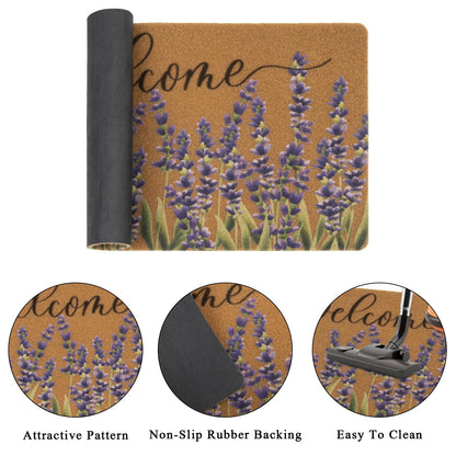 XuoAz Lavender-Welcome-Doormat for Indoor Outdoor Entrance Floral-Spring-Summer-Door-Mats Non Slip Coir Seasonal Doormat 17 x 29 Inches