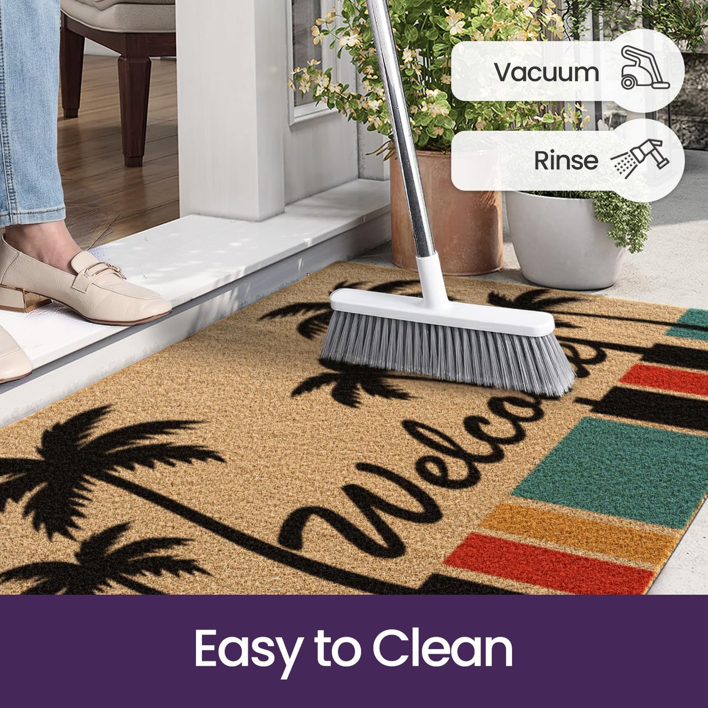 DEXI Front Door Mat Outside Entrance, 2x3 Heavy Duty Welcome Entry Summer Tropical Plant Doormat, Non Slip Entryway Floor Dirt Trapper for Porch Patio, Coconut Tree