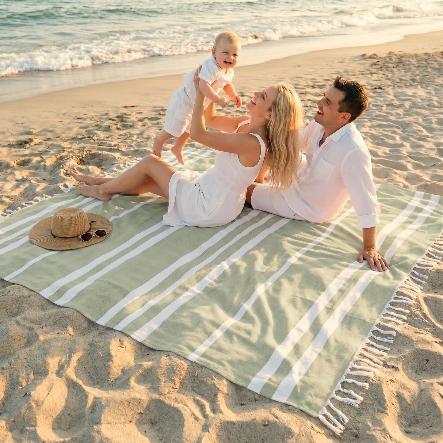 Beautiful Extra Large Beach Blanket with Tassels - Soft Oversized Turkish-Style Beach Towel for Relaxing Beach Days with the Whole Family - Lightweight Quick-Dry Picnic Blanket & Mat for Adults