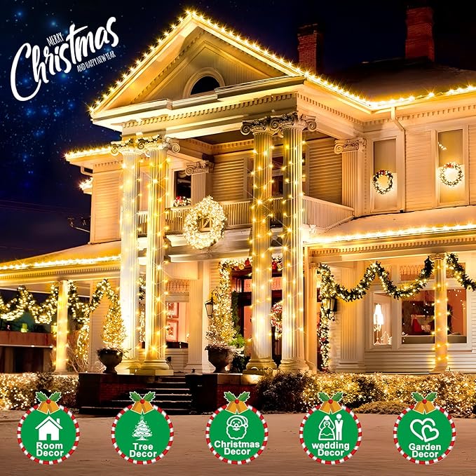 SAUIRS 60FT 160 LED Christmas Lights Outdoor String Lights with 8 Modes Timer Waterproof Fairy Light Plug in for Outside Indoor Party Xmas Palm Tree Yard Wedding Decorations(Warm White)