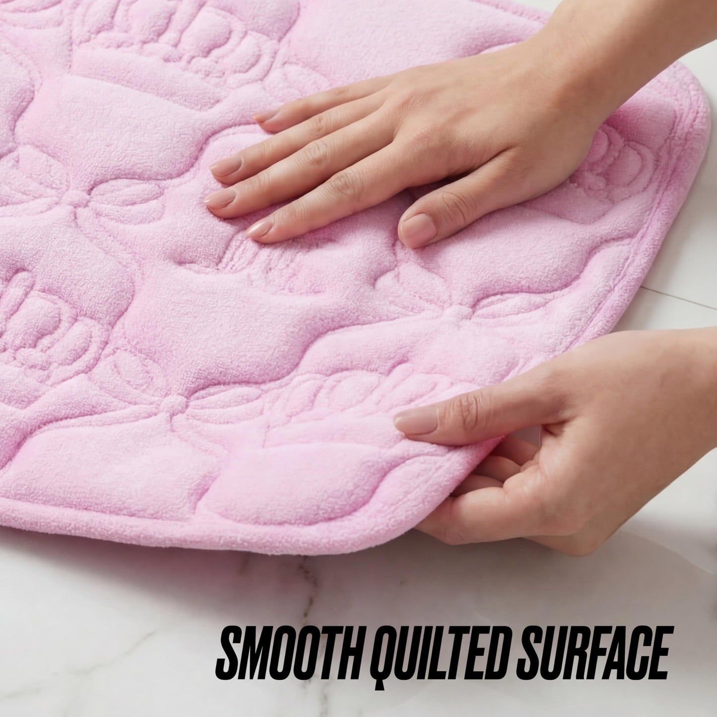 Juicy Couture Quilted Memory Foam Bath Mat, 17" x 24" Bow Lattice Pink Skid-Resistant Bath Rug