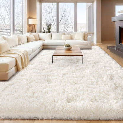 Cream White Plush Rug for Living Room Fuzzy Carpet for Bedroom Dorm, Non-Slip High Pile Rug, Shag Rug for Playroom Nursery Home Office Decor 10x14Ft